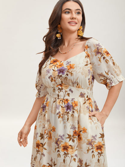 Chiffon Floral Waist-Cinched Maxi Dress