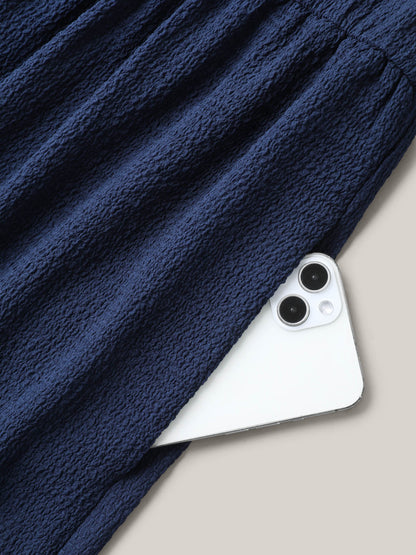 Shirred Pockets Wide-Leg Plain Jumpsuit