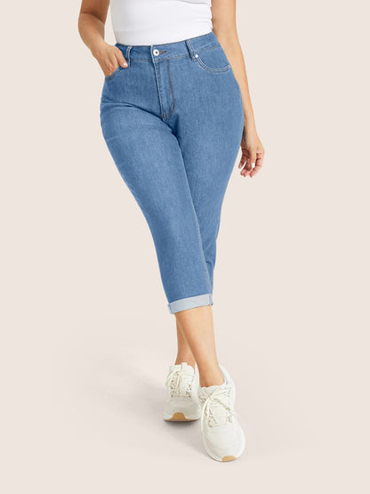 Very Stretchy High Rise Dark Wash Cropped Jeans