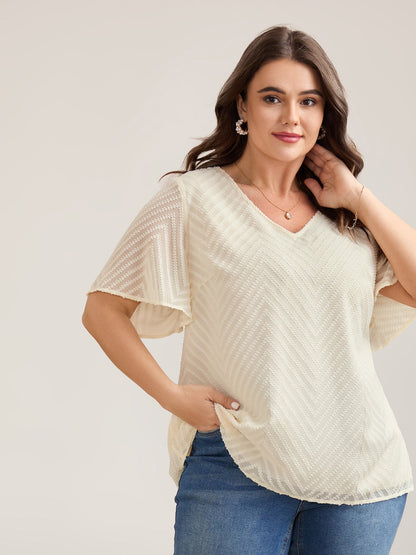 Textured Sheer Ruffled Sleeve Blouse