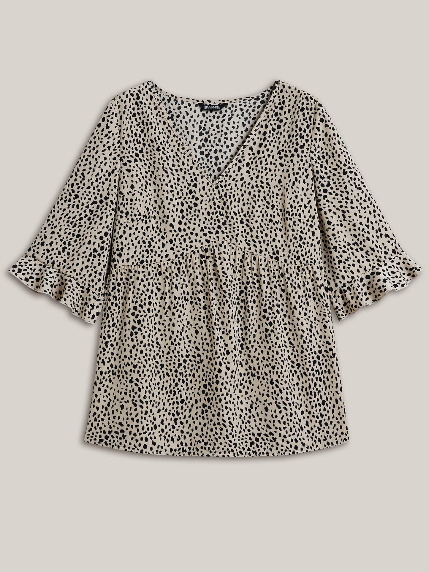 Leopard Print Ruffled Detail V-Neck Blouse