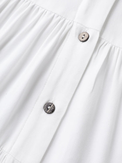 Tiered Button Placket Puffy Sleeve Blouse