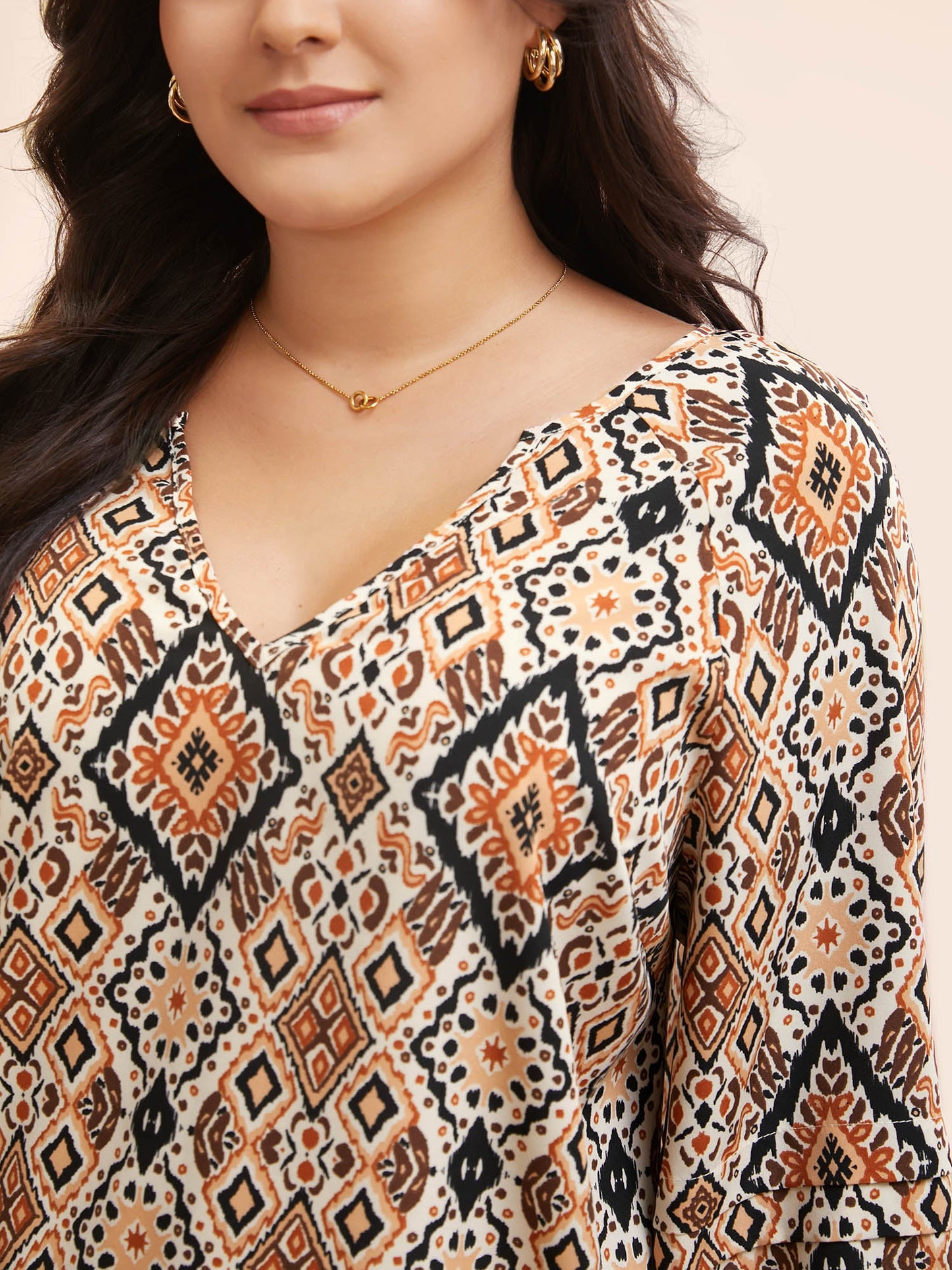 Bandana Geometric Pleated Lantern Sleeve Blouse