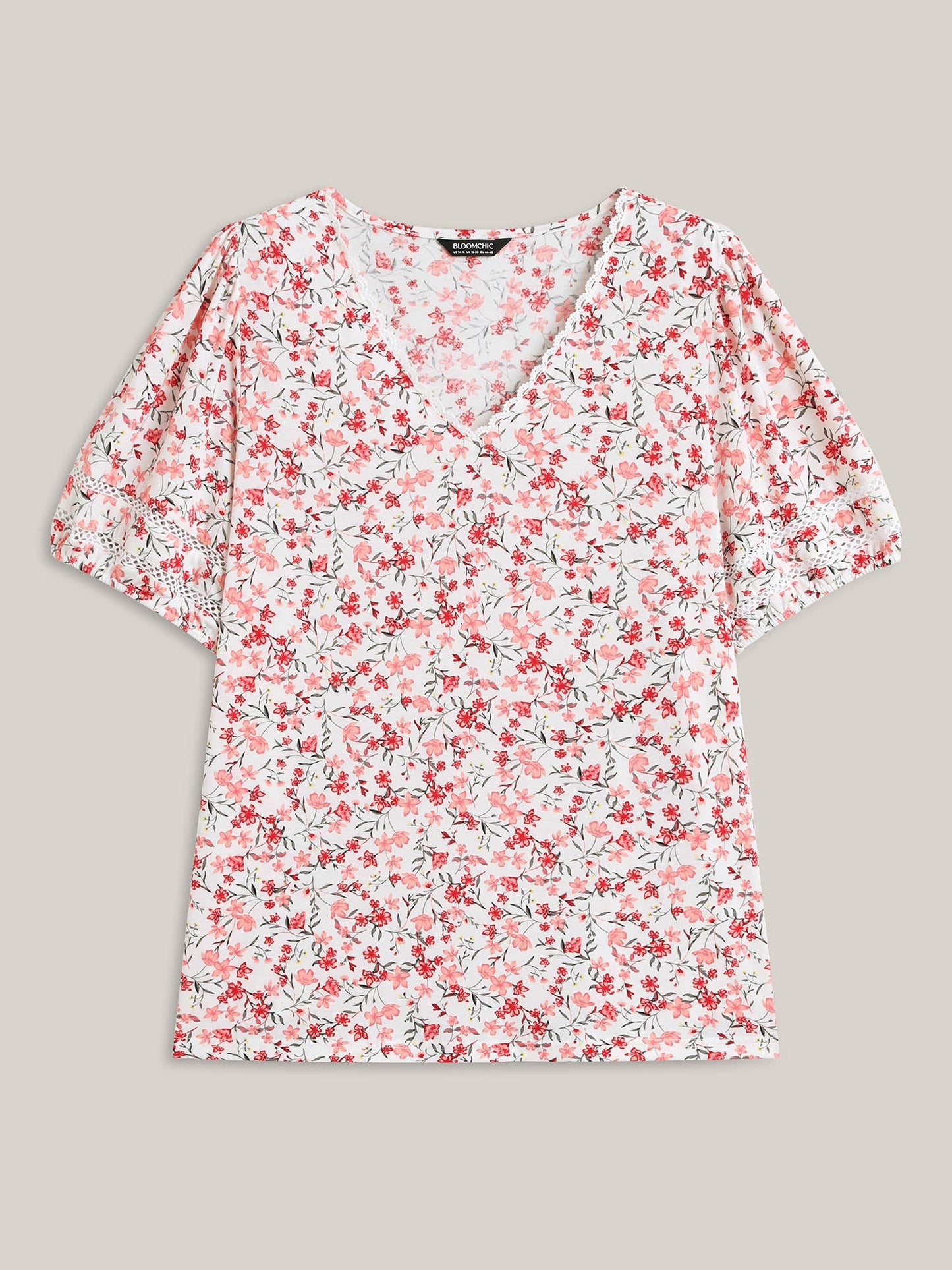 Floral Print Colorful Lace Knit Top