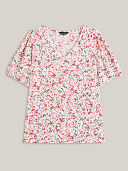 Floral Print Colorful Lace Knit Top