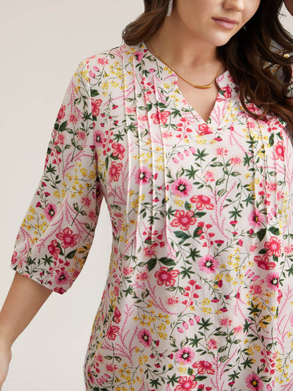 Floral Print Notched Collar Shirt