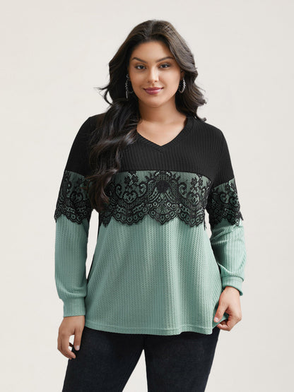 Crochet Lace Mesh Contrast Patchwork Top