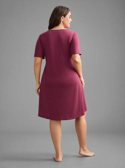 V Neck Lace Trim Sleep Ruffle Sleeve Dress