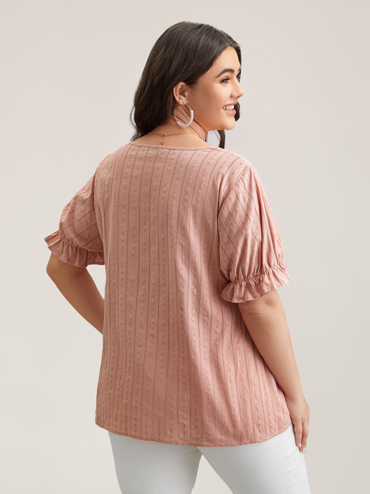 Cotton Square Neck Ruffled Sleeve Shirt