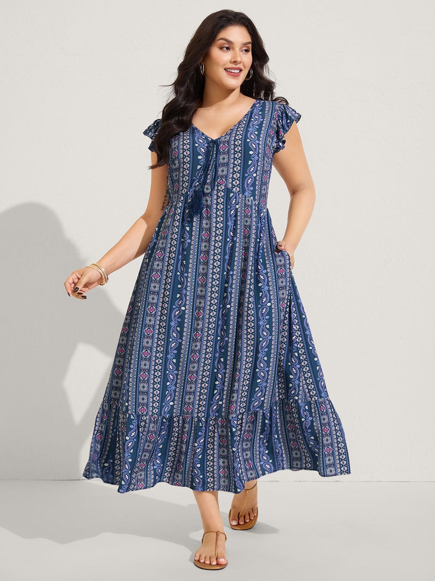 Boho Stripes High Waisted Midi Dress