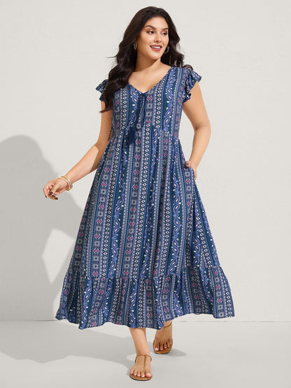 Boho Stripes High Waisted Midi Dress