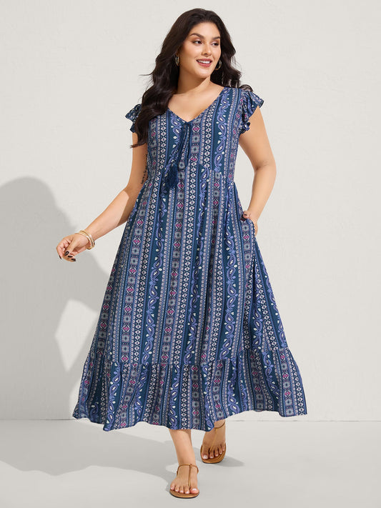 Boho Stripes High Waisted Midi Dress