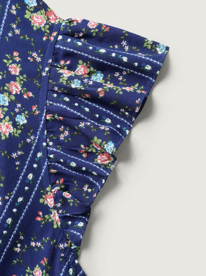 Floral Stripes Flutter Sleeve Blouse