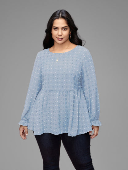 Textured Dot Elastic Cuffs A-line Blouse