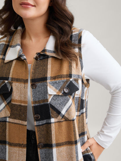 Plaid Flap Detail Sleeveless Jacket