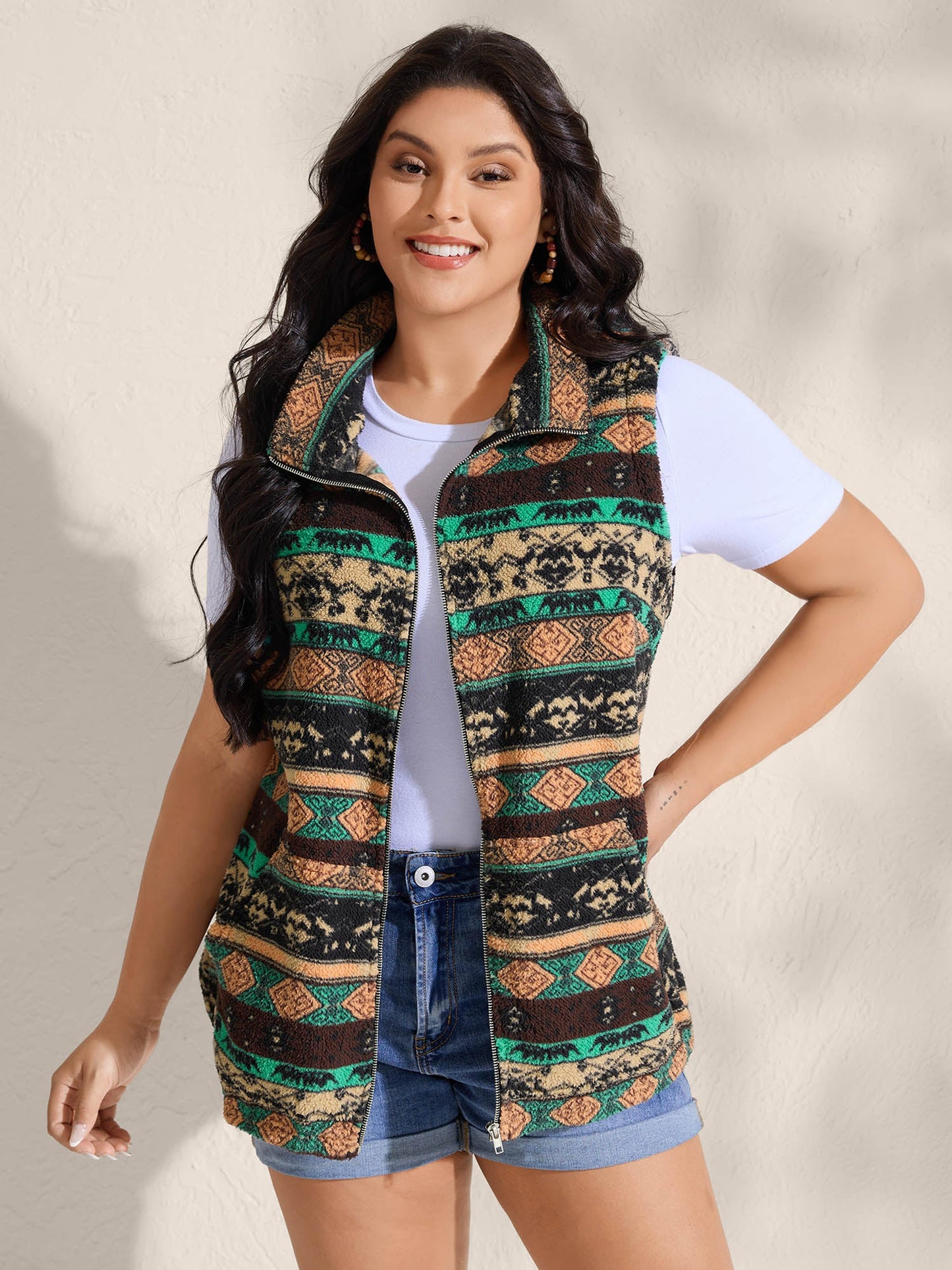 Colorful Geometric Stripes Zipper Vest