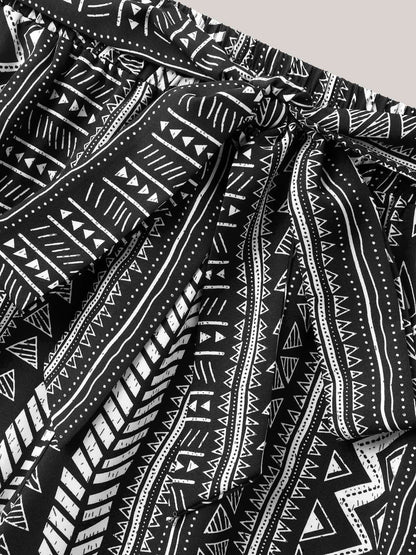 Waist-Tie Wide-Leg Boho Print Pants