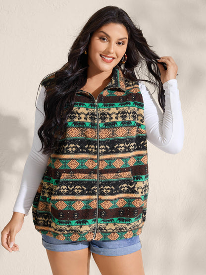 Colorful Geometric Stripes Zipper Vest