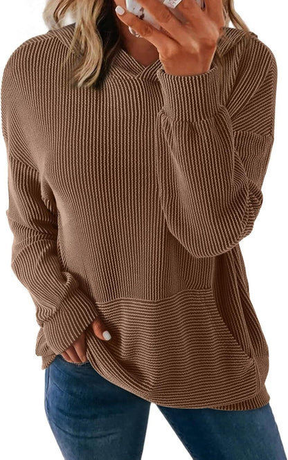 Women's Pullover Hoodies Sweatshirts Casual Loose Long Sleeve Ribbed Knit Shirts