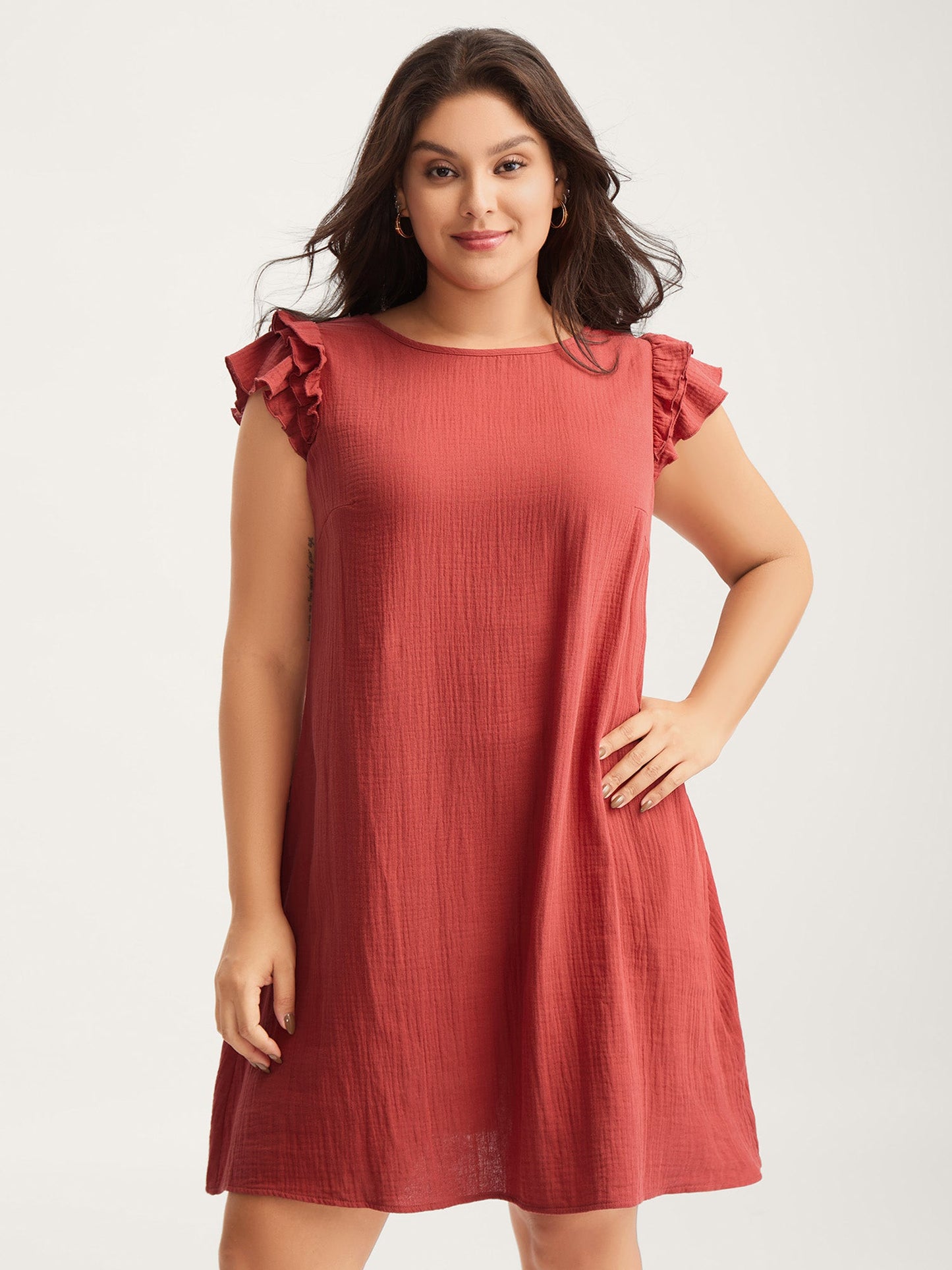 Pure Cotton Textured Ruffled Midi Dress