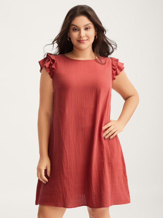 Pure Cotton Textured Ruffled Midi Dress