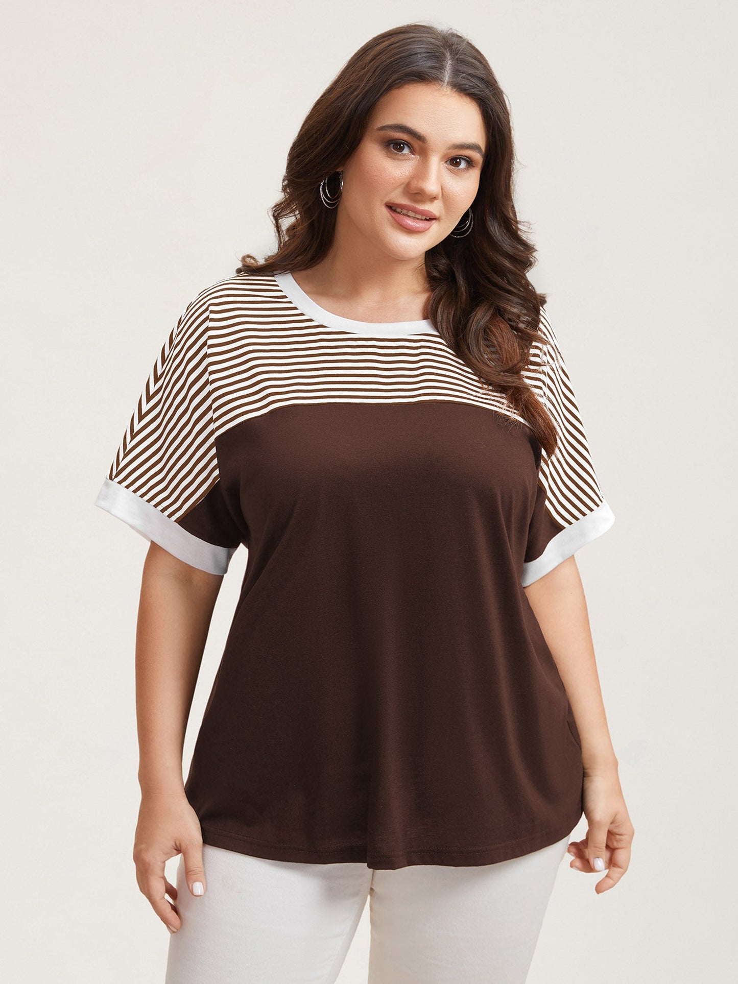 Solid and Striped Contrast Hem T-Shirt