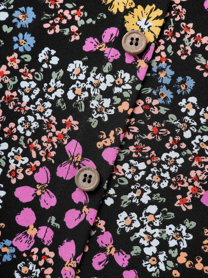 Floral Print V-Neck Flowy Blouse