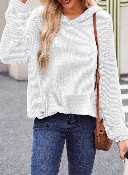 Women's Pullover Hoodies Sweatshirts Casual Loose Long Sleeve Ribbed Knit Shirts