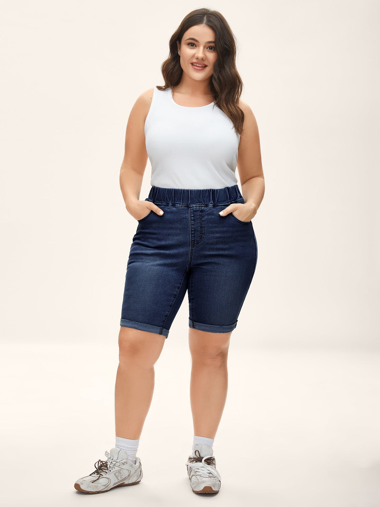Pull-On Stretchy Waist Denim Shorts