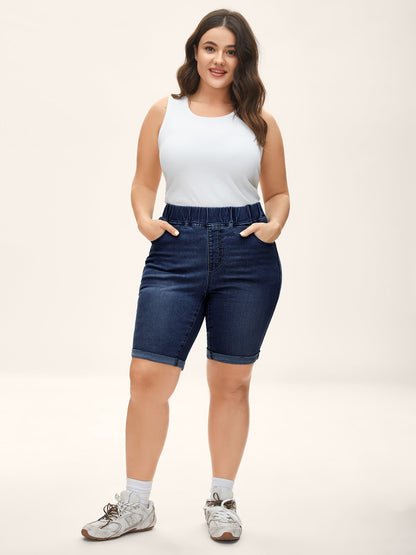 Pull-On Stretchy Waist Denim Shorts