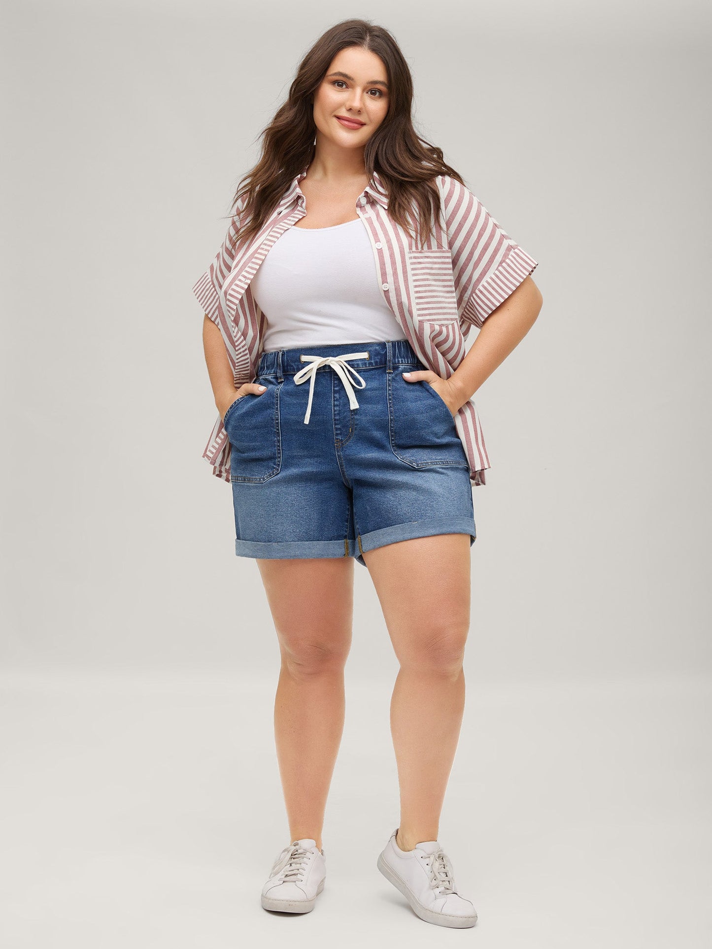 Stretchy Waist Vintage Drawstring Denim Shorts