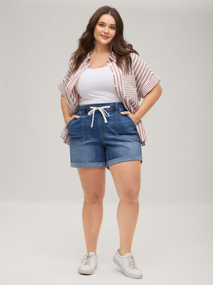 Stretchy Waist Vintage Drawstring Denim Shorts