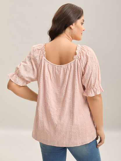 Textured Frill Trim Square Neck Blouse
