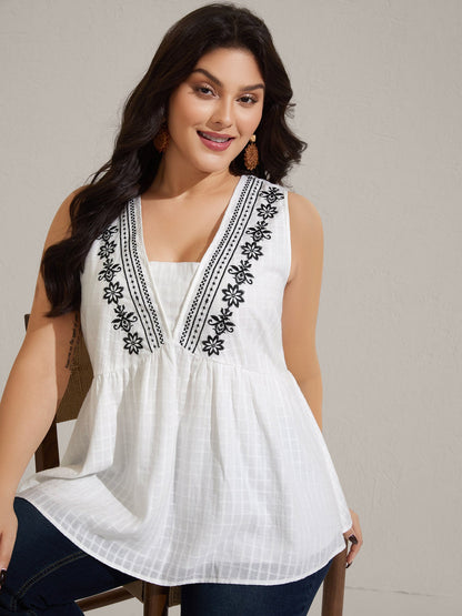 Pure Cotton Jacquard Embroidered Tank Top