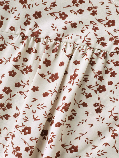 Ditsy Floral Print Lotus Leaf Sleeve Shirt