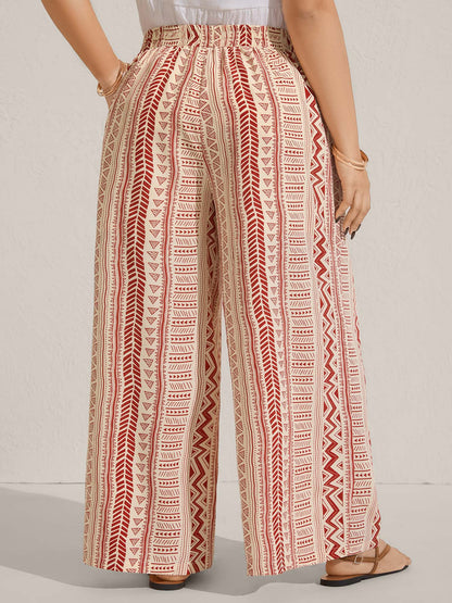 Waist-Tie Wide-Leg Boho Print Pants