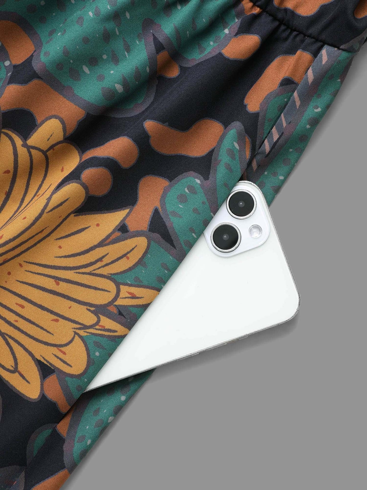 Boho Print Belted Lantern Sleeve Dress