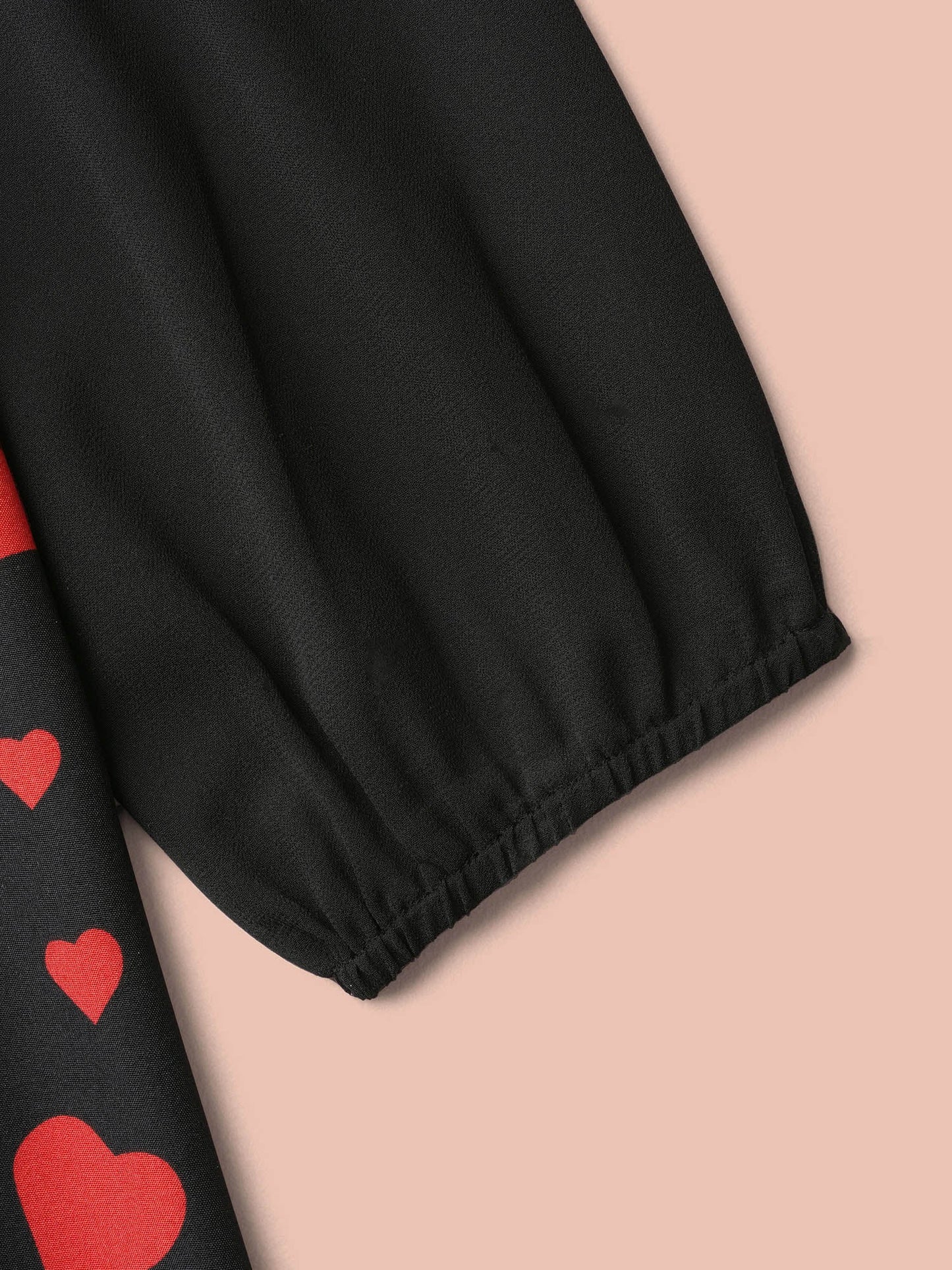 Heart Print Patchwork Waist-Tie Blouse