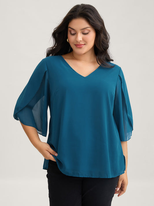 Chiffon Gathered Petal Sleeve Blouse