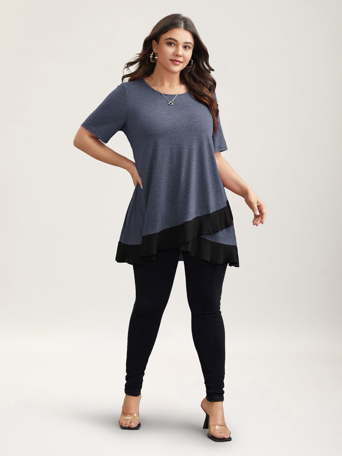 Color Contrast Overlap Hem Flared Top