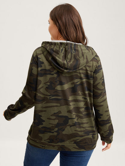 Camouflage Print Stretchy Zipper Hoodie