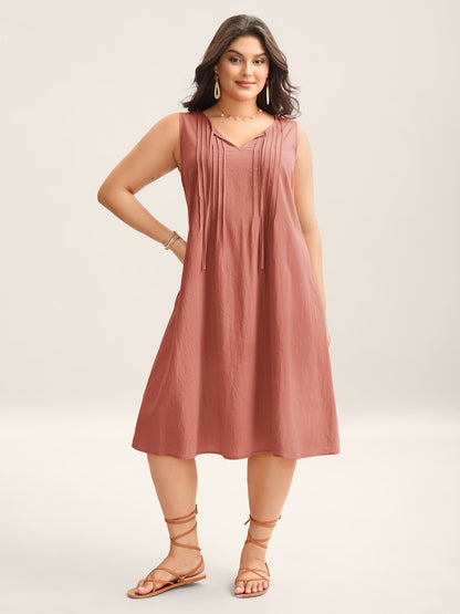 Cotton Toothpick Pleat Plain Midi Dress