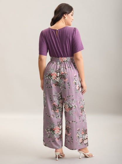 Color Contrast Belted Panel Pockets Jumpsuit