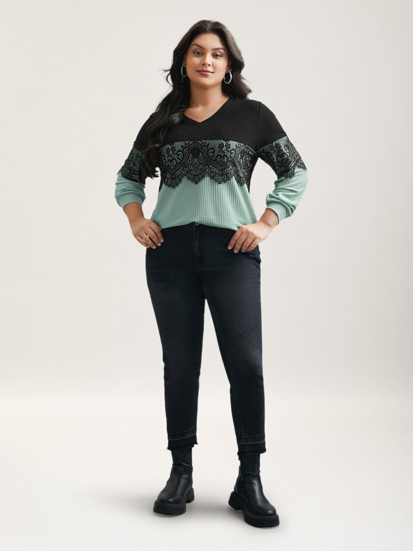 Crochet Lace Mesh Contrast Patchwork Top