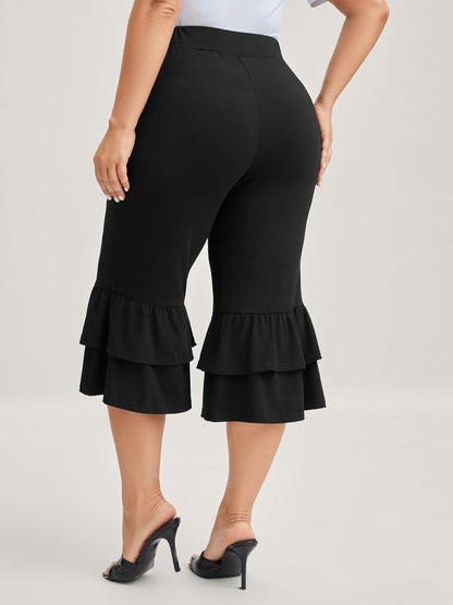 Layered Ruffled Flare Hem Pants
