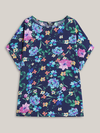 Floral Affair Print Wrinkled Fabric Blouse