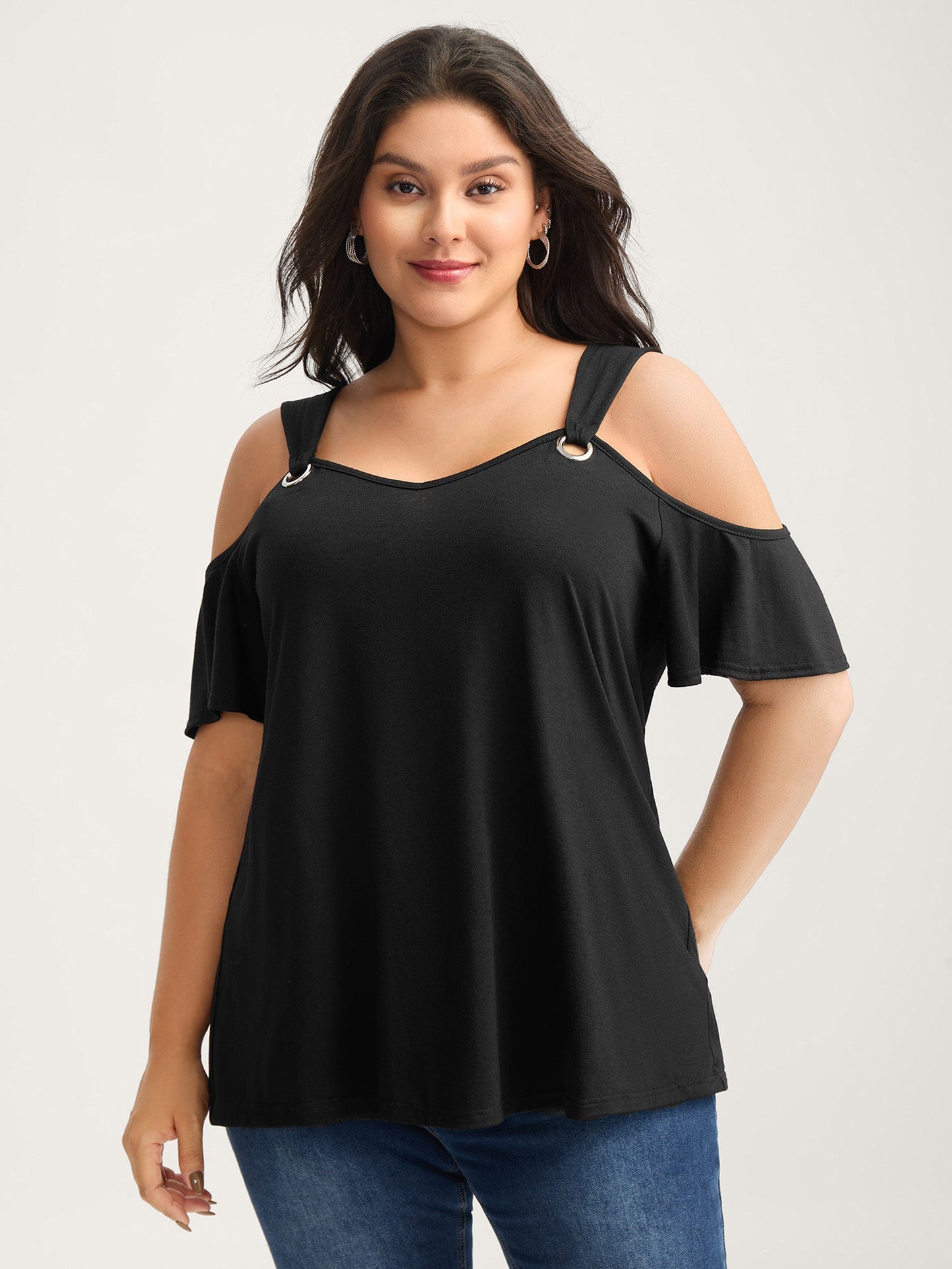 Off-Shoulder Loop Detail T-Shirt
