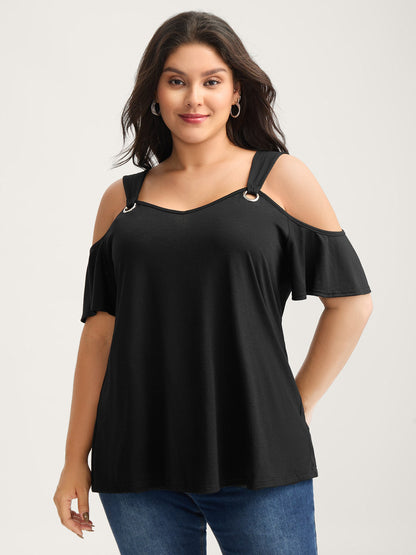 Off-Shoulder Loop Detail T-Shirt