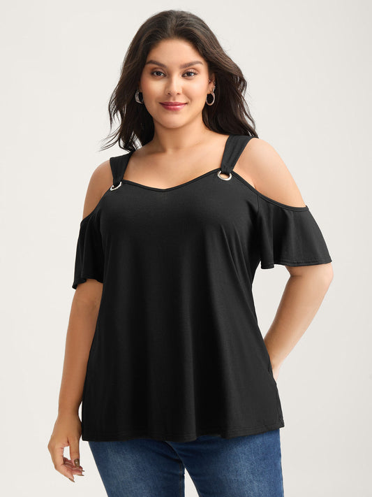 Off-Shoulder Loop Detail T-Shirt