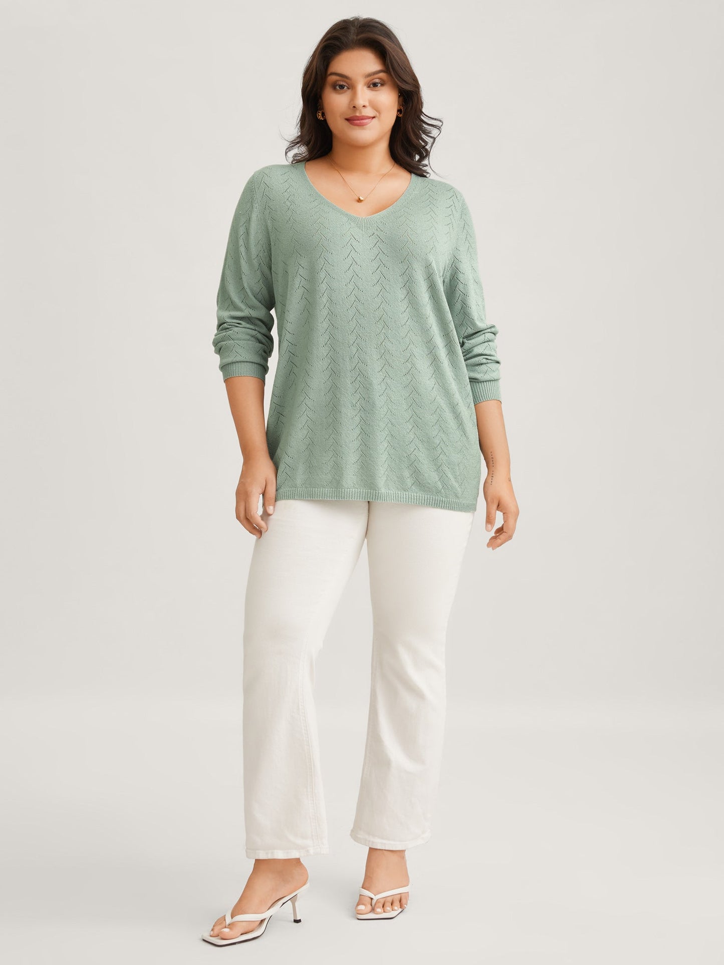 Texture V Neck Lightweight Pullover